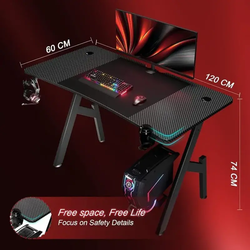 Bureau Gaming Ergonomique en Carbone avec Support Gobelet et Casque - HLFURNIEU – Image 2
